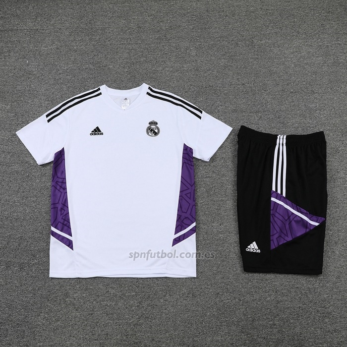 Chandal del Real Madrid Manga Corta 2022-2023 Blanco y Purpura - Pantalon Corto